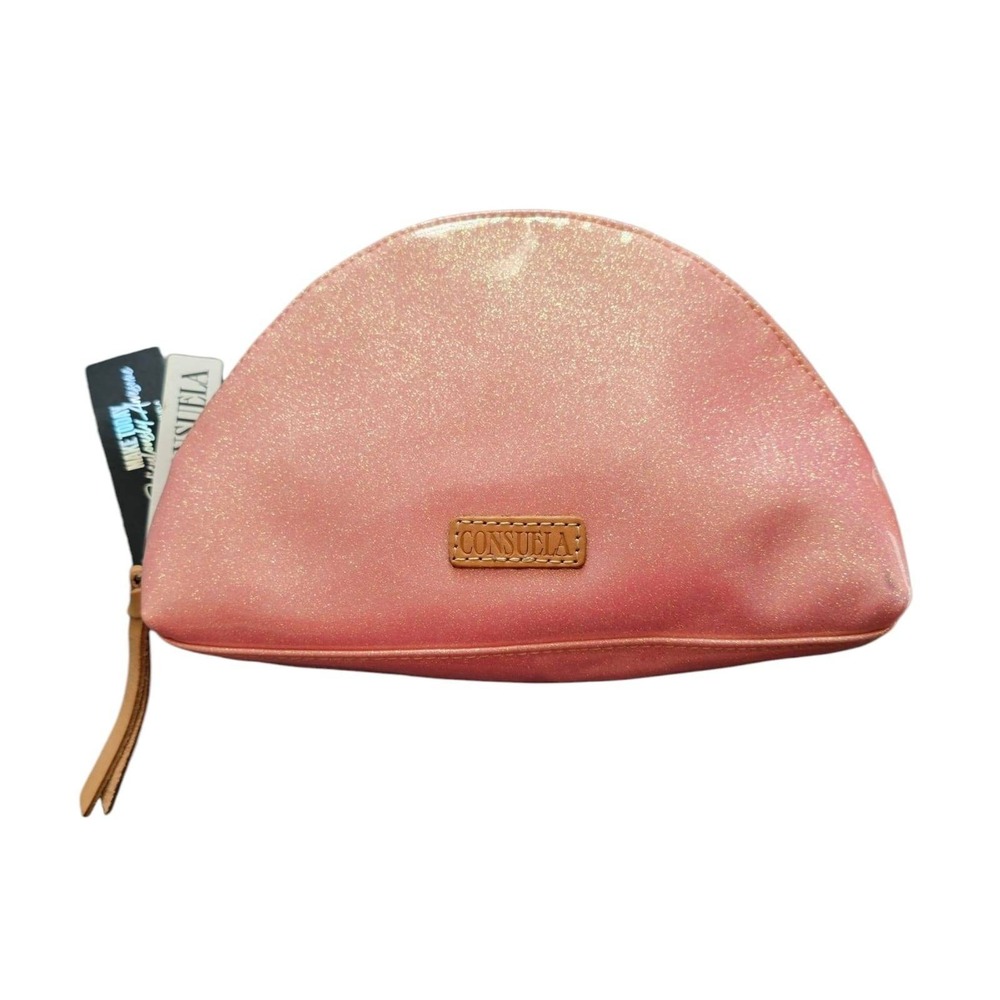 NWT Consuela Shine Large Cosmetic Bag Pink Dome-shaped Glitter Pouch Barbiecore